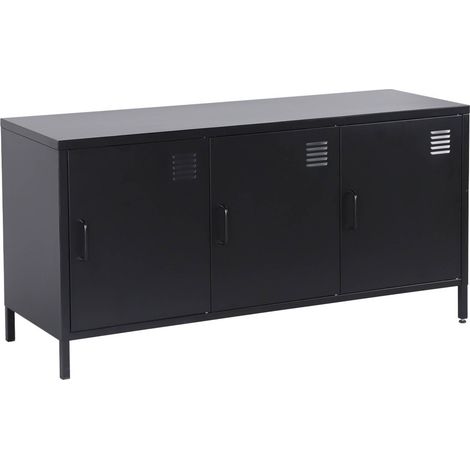 Industrial Metal TV Stand with 3 Doors 120cm, Alabama, Black, 120x40x60 cm