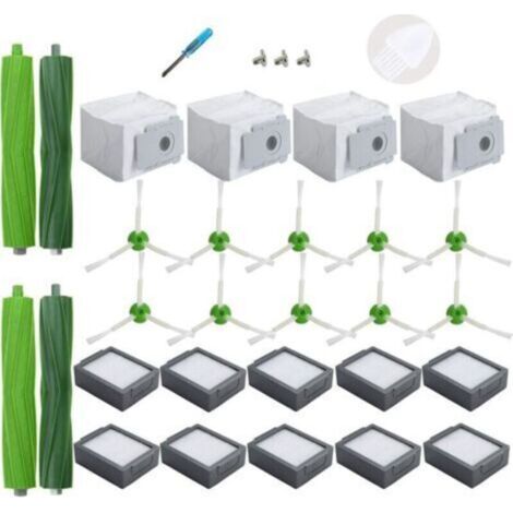 Accessoires de Remplacement pour iRobot Roomba i3+ i4+ i6+ i7+ i7 Plus i8+, 4 Sacs à poussière,10 filtres,10 brosses latérales, 2 brosses en Caoutchouc