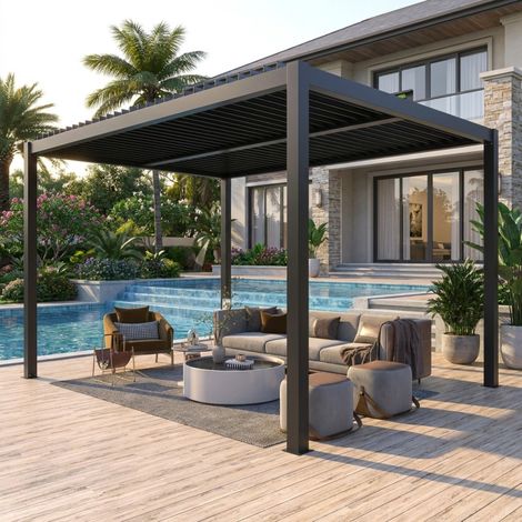 Pergola bioclimatique motorisée 12m2 aluminium anthracite télécommande (1/5)