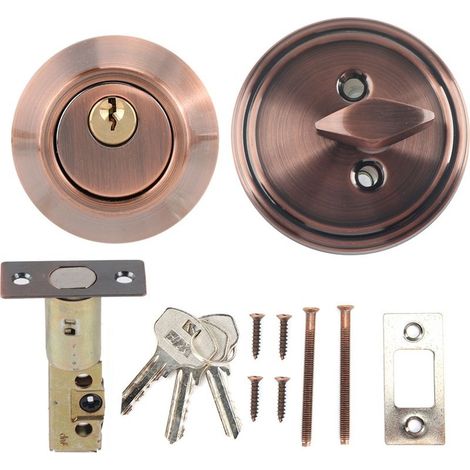 Serrure de porte de chambre à coucher antivol de sécurité à cylindre unique en acier inoxydable avec clés (Bronze) (1/5)