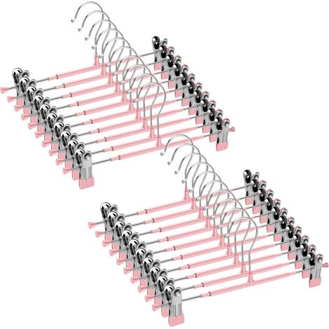 Cintres Métal pour Pantalons - Lot de 20 - Acier Chromé - Clips Antidérapants Réglables - Pour Jupes et Vêtements - 30 x 10,5 cm (1/5)