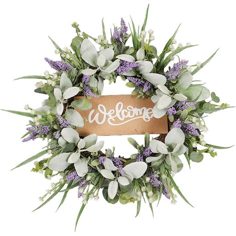 Holzkranz aus Lavendel und Hasenohren (ohne Beleuchtung) – Frühlingshafte Türdekoration – Willkommenskranz, dekoratives Türschild aus Holz mit Lavendel und Gänseblümchen in Hasenohrform – Hängender Bl (1/2)