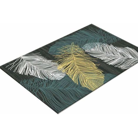Paillasson pour l’intérieur et l’extérieur, antidérapant, motif feuilles fraîches, absorbant, doux, pour porte d'entrée, couloir, entrée 5, 60 x 90 cm