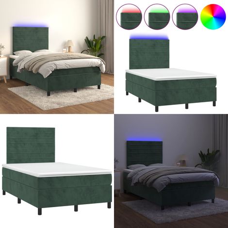 Boxspringbett mit Matratze & LED Dunkelgrün 120x200 cm Samt - Boxspringbett - Doppelbett - Samtbett - Luxusbett - Schlafsofa - Home & Living (1/5)