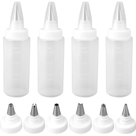 4pcs Flacon Souple pour Glaçage de Biscuits, Livré avec 6 Embouts Différents Applicateur à Pression Convient pour les Crêpes Biscuits Bonbons l'Art Culinaire (113 g) (1/5)