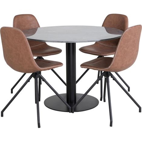 Ensemble Table à Manger & 4 Chaises "Estelle I & Polar I" 106cm Gris Foncé & Marron (1/5)