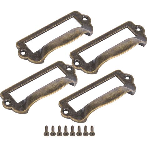 Lot de 4 poignées de cadre pour armoire à pharmacie en alliage de zinc, couleur bronze vert antique, avec porte-cartes de visite. (1/5)