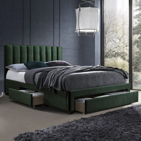 Lit en velours vert foncé 160 x 200 cm avec tiroirs de rangement Velvet (1/4)