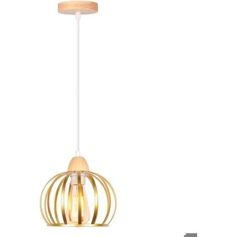 Lustre Suspension - - Vintage - Métal et Bois - 20 cm - E27 - 60W (1/5)