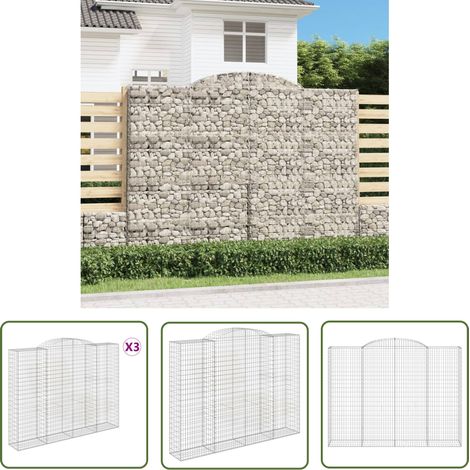 The Living Store Gabionen mit Hochbogen 3 Stk. 300x50x220/240cm Verzinktes Eisen - Gabionen - Gartendeko - Gartenzubehör - Zaun - Sichtschutz (1/5)