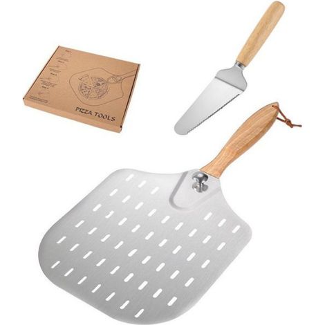 1 Spatule à pizza, acier inoxydable 304, manche en bois, système démontable, pour four et pâtisserie (1/2)