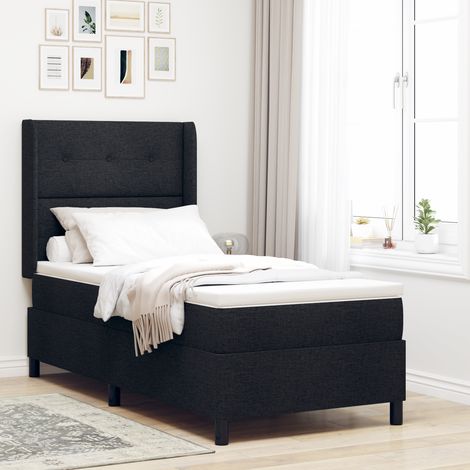 LED Box Spring Bed with Headboard Black 90 x 190 cm Fabric vidaXL (1/5)