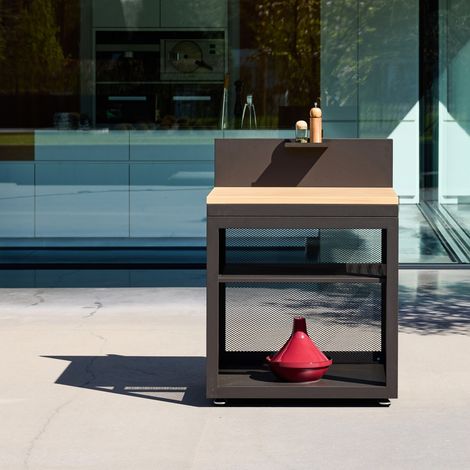 Cuisine extérieure acier et décor bois 1 étagère L80cm noir - Milos