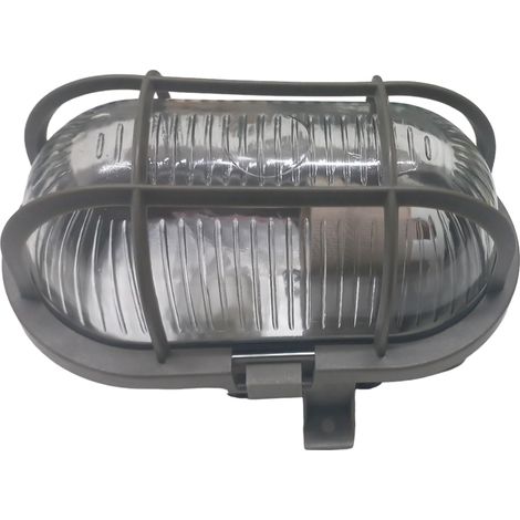 PLAFONIERA PLASTICA OVALE GRIGIA VETRO GRIGLIA STAFFE 207X118mm ESTERNO 60W ROSI (1/4)