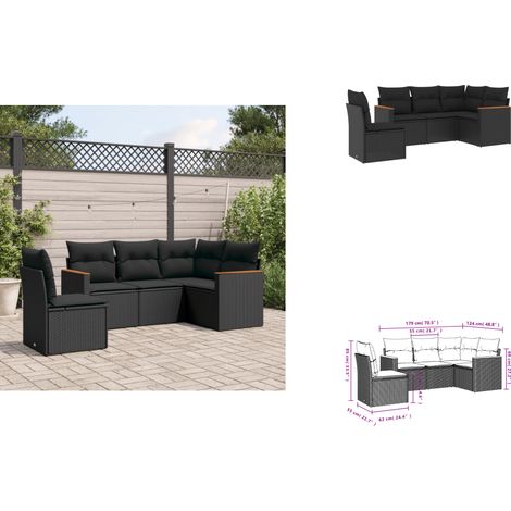 5-tlg. Garten-Sofagarnitur mit Kissen Schwarz Poly Rattan - Gartenmöbel - Rattan Möbel - Outdoor Sofa - Lounge Set - Esszimmergarnitur (1/3)