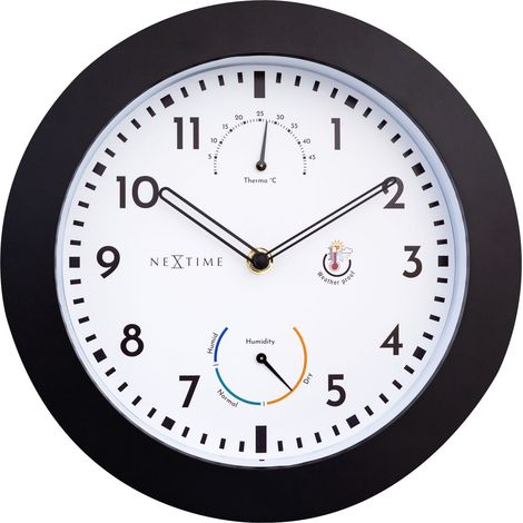 NeXtime Wanduhr Daisy Kunststoff schwarz Ø 25,5 cm Hygro-/Thermometer