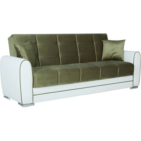 Dmora - Schlafsofa Dgirou, 3-Sitzer-Container-Schlafsofa aus Kunstleder und Stoff, Wohnzimmersofa aus gepolstertem Stoff mit Klick-Klack-Öffnung, 220x84h91 cm, Weiß und Dunkelgrau
