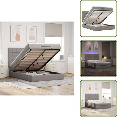vidaXL Ottoman-Bett mit Matratze & LEDs Taupe 140x200 cm Stoff (1/5)