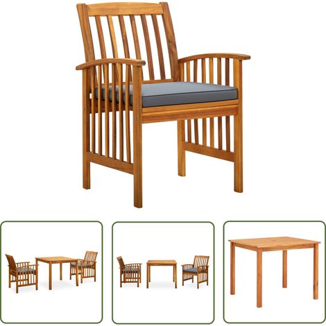 FIMEI Mobilier à dîner de jardin 3 pcs et coussins Acacia solide (1/5)