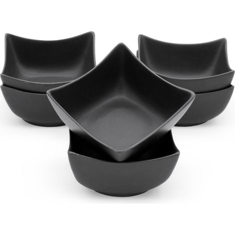 Keramik Dip Schale eckig schwarz matt - 6er Set - Snack Saucen Schüssel - Dessertschälchen Servierschale klassisch
