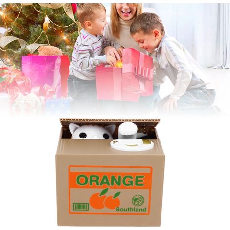Tirelire Automatique Chat Blanc pour Enfants avec Bras Mobile et Plateau pour Apprendre à Economiser les Pièces (1/5)
