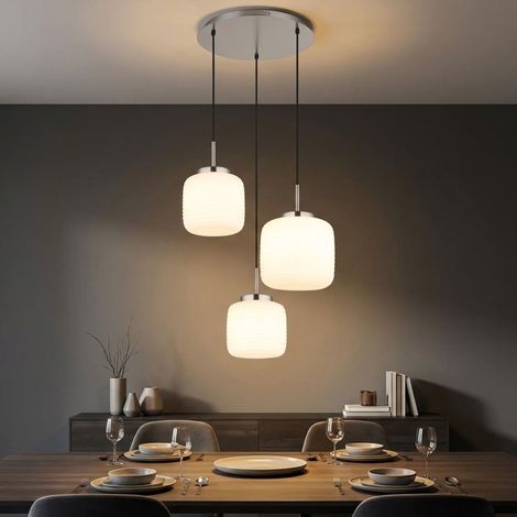 LED Pendelleuchte Hängelampe Schlafzimmerlampe 3-Flammig Glas weiß H 130 cm (1/5)