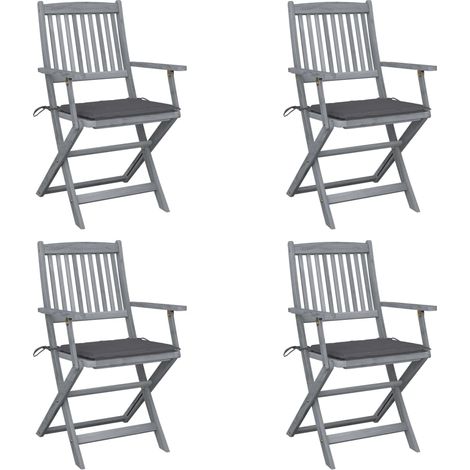 4 pcs Chaises pliables d'extérieur, Chaises de jardin à dîner, Fauteuils de jardin avec coussins Bois d'acacia BGT70331 (1/5)