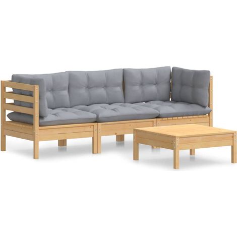 Maison Exclusive - 4-tlg. Garten-Lounge-Set mit Grauen Kissen Kie