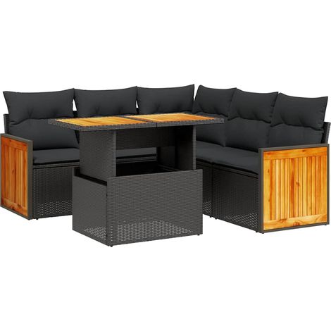 Maison Exclusive - Salon de jardin 6 pcs avec coussins noir résine tressée (1/3)
