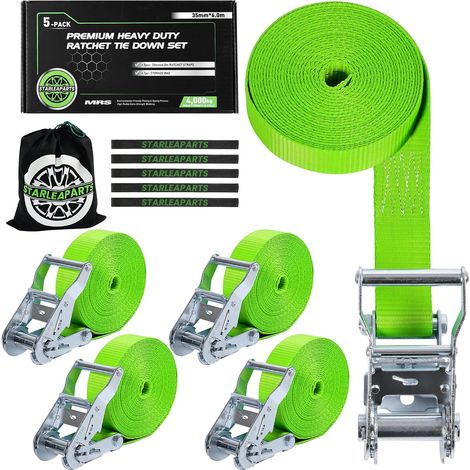 Lot de 5 Sangles d'arrimage avec cliquet-6m x 35mm - Résistance à la Rupture de 4000 kg (LC 2000kg)-Sangles d'arrimage avec cliquet pour Moto, Voiture, Diable, Bagages (1/5)