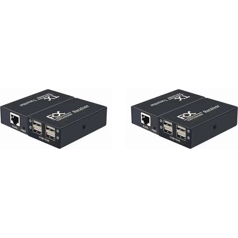 Deux rallonges USB de 120 m, un hub USB 1.1 à 4 ports et un émetteur-récepteur de rallonge USB UTP via Ethernet RJ45 - prise européenne. (1/5)