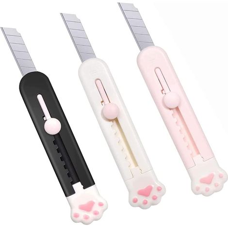 Taschenmesser mit Katzenkrallen-Motiv, 3-teiliges tragbares Klappmesser, Schreibwarenmesser, Briefkasten-Papierschneider für Bastelarbeiten (Puderkrallenmesser, Weißkrallenmesser, Schwarzkrallenmesser (1/5)