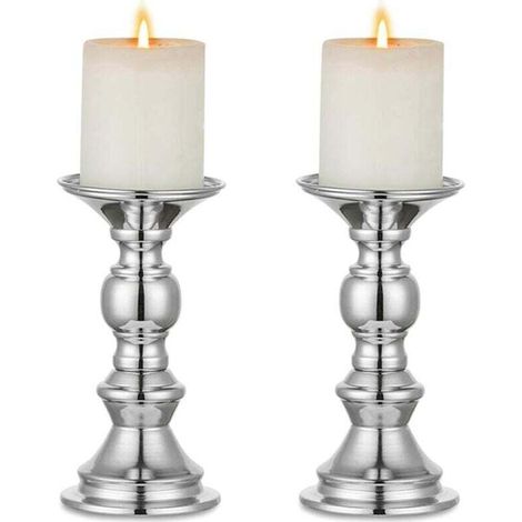 Bougeoir pilier UlisemSilver, pièce maîtresse de mariage, bougeoir en métal pour bougies de 50 mm, décoration de table, idéal pour mariage, occasion spéciale, fête, salon, lot de 2 (1/4)