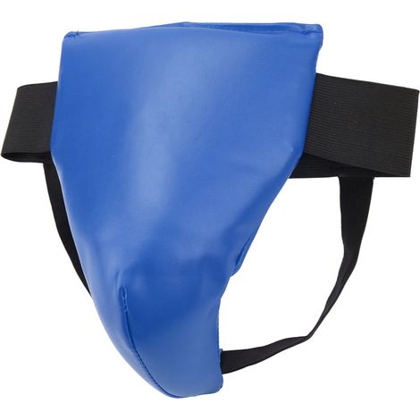 Coquille de Protection en Cuir PU Taille Réglable Bande Élastique Protège-Aine Boxe Sport Basket Football Bleu M 55.1-63in (1/5)
