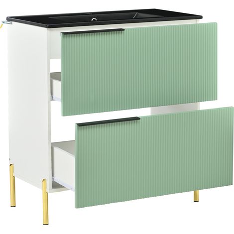 Freistehender grüner Badschrank mit Keramikwaschbecken, 2 Schubladen, MDF, MODENUIT (1/5)