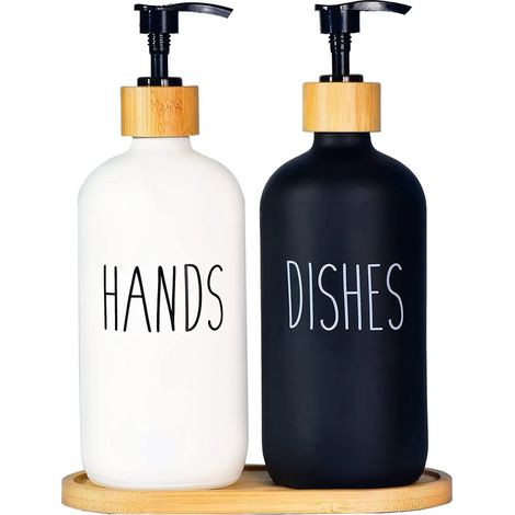 Set de distributeur de savon cinq cents millilitres avec plateau pour liquide vaisselle et savon à main rechargeable (1/5)