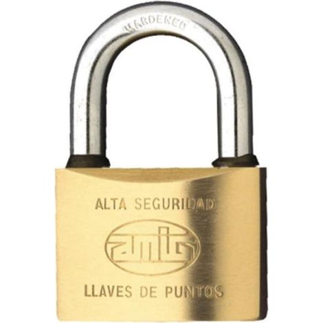 AMIG candado laton 150/50 arco normal llaves puntos , Candado en latón de alta seguridad Mod.150, 1387. Con llaves de puntos y arco de acero tratado. Con goma protectora antihumeda (1/3)