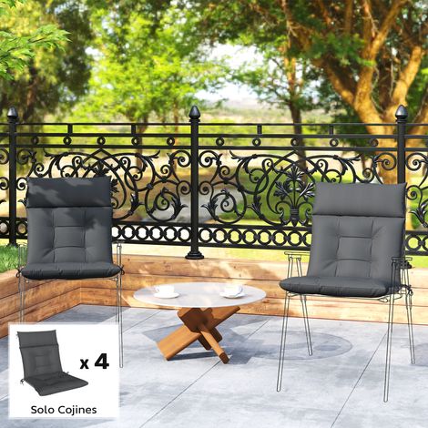 Gris 112x53 cm - Ensemble de 4 coussins pour chaises de jardin imperméables et antidérapantes doté de sangles de dossier foncé (1/4)
