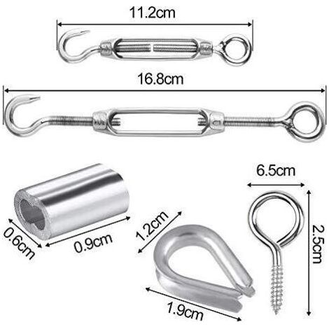 24 Pcs Garden Wire Rope Kit 304 Acier inoxydable M5 Tendeur Tensioneur Câble Corde à coudre - (1/5)