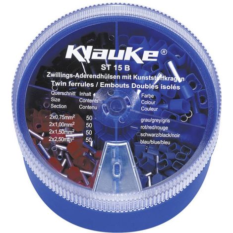 Klauke ST15B Assortiment d'embouts doubles 0.75 mm², 1 mm², 1.5 mm², 2.5 mm² partiellement isolé gris, rouge, noir, bleu 200 parties C009901 (1/2)
