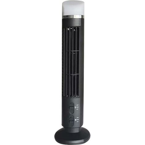Tragbarer Turmventilator, schlankes Design mit LED-Beleuchtung, starker Luftstrom, platzsparend, blattloses Design, USB-Anschluss, schwarz