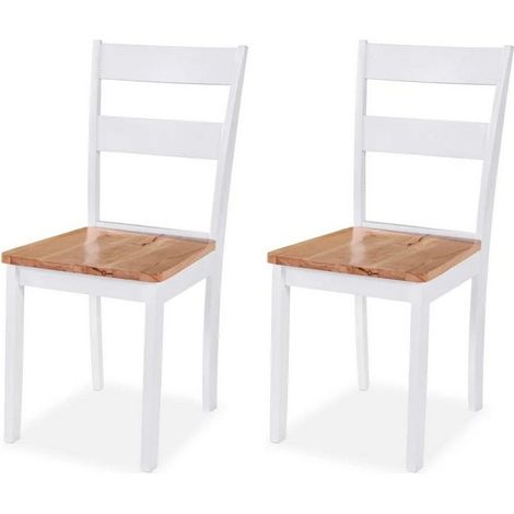 Chaise hévéa massif clair et blanc Amine - Lot de 2 (1/4)