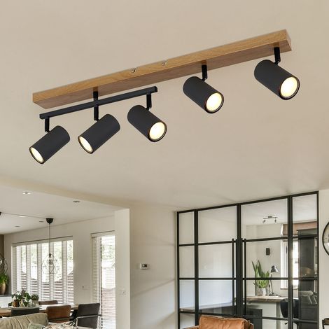 Plafoniera faretti effetto legno sala da pranzo GU10 nero 5 fiamme orientabili plafoniera orientabile, metallo grafite, 5x GU10, LxLxA 70x35x17 cm (1/5)