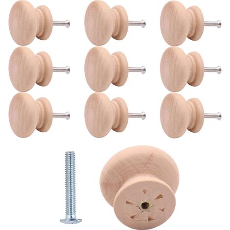 Poignee de Meuble Cuisine,10 Boutons de Placard en Bois avec Vis Forme Ronde en Forme de Champignon pour Tiroirs Armoires et Placards Installation Facile (1/5)