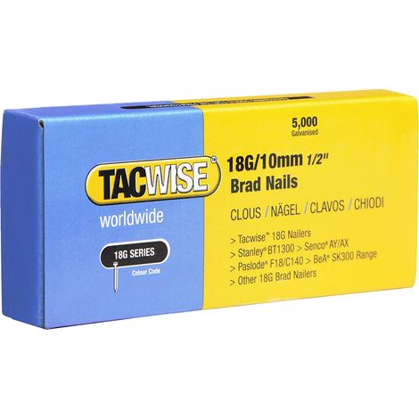 Tacwise 0392 18G 10mm Brad Nails Galvanised 5000 Pack - Z4 Z5 140EL 53-13EL