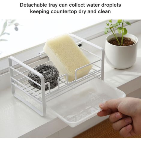 Sponge Soap Brush Holder Kitchen Soap Caddy Countertop Sponge Rack with Removable Drain Board Sink Caddy Organizer Soap Dispenser Brush Caddy Sink Tray Drainer Rack