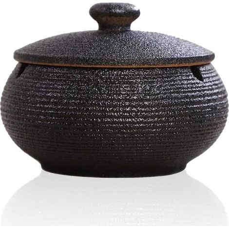 Cendrier en céramique avec couvercle, coupe-vent, pour une utilisation intérieure ou extérieure, cendrier de bureau pour fumeurs, idéal pour la décoration de la maison ou du bureau. (1/5)
