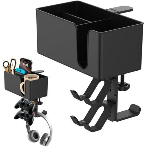 5 en 1 Porte Gobelet Bureau avec Support Casque Gamer, Porte Gobelet de Bureau Détachable, Crochet pour Casque sous Burea, Porte Tasse avec Crochet Porte Casque 360° pour Maison Bureau (1/4)