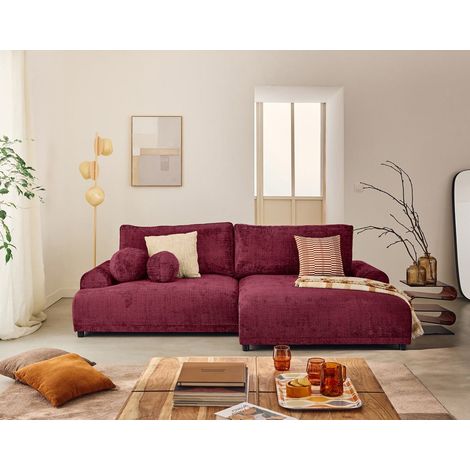 Lisa Design – Canapé d'angle droit 4 places convertible avec coffre – Velours texturé doux – Dossier rabattable pour couchage occasionnel – Style contemporain