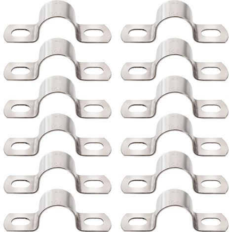 12 Pièces Ø 22mm Colliers de Serrage en U, Clips Câble 2 Trous Fixation en Acier Inoxydable, Support de Selle en U à Deux Trous, pour Tuyaux et Câbles (1/5)